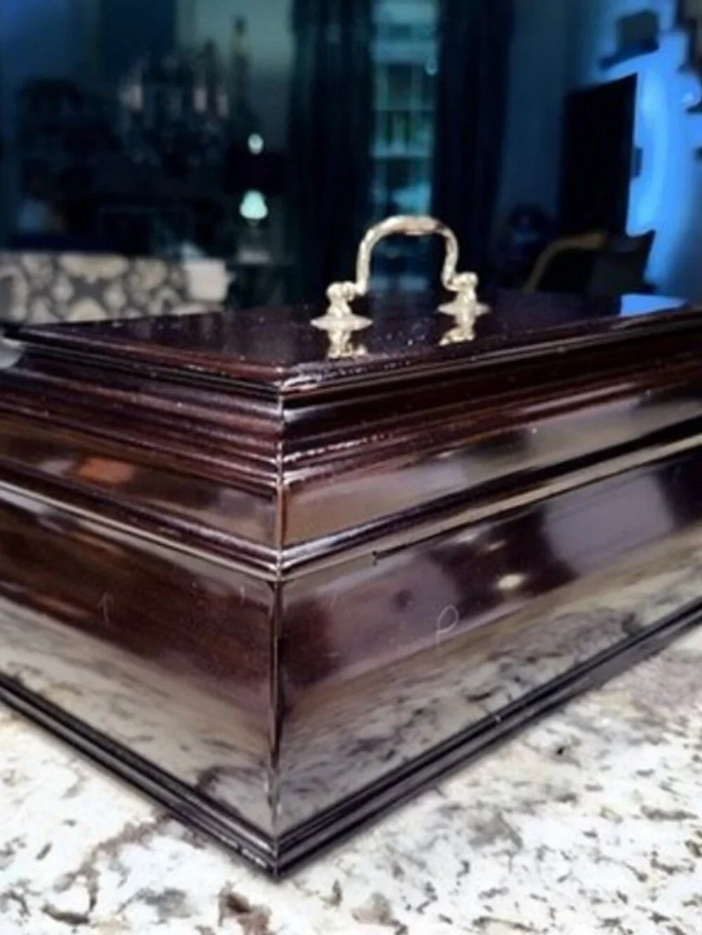Vintage Large Red Mahogany Wood Jewelry Box Red Velvet Lining - WITH Key - Korea